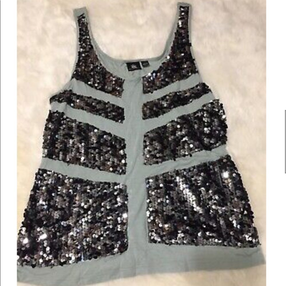 Rock & Republic Green Rayon Knit Sequin Tank TOP M